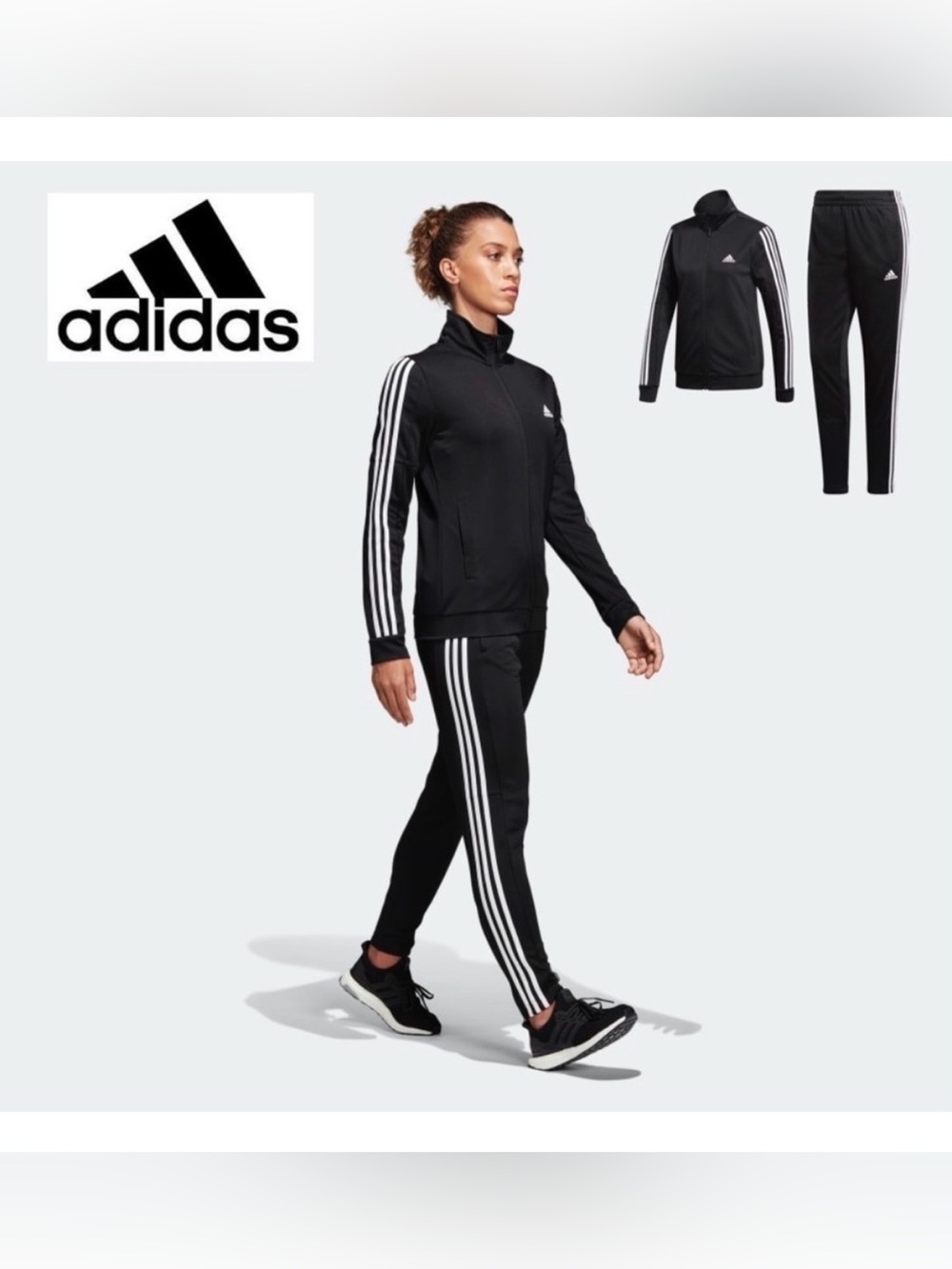 NWT $120 ADIDAS Women XS Track
Suit Jacket & Pants Set Black & White